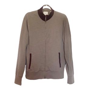 Billy Reid Zip Front Track Jacket Gray/Brown Faux Suede Collar Trim Size Large
